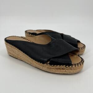 Franco Sarto Polina Espadrille Slide Platform Wedge Sandal Sz 8.5 Black Leather